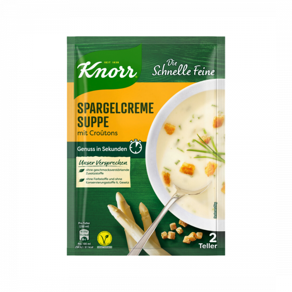 Knorr Die Schnelle Feine Spargelcreme-Suppe mit Croutons, 2 Teller
